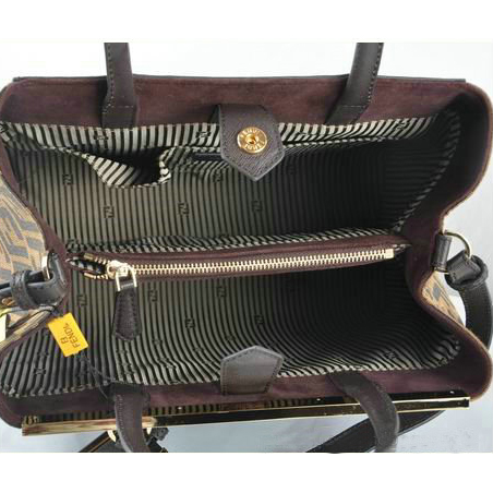 Fendi 2Jours Saffiiano Leather Fabric Tote Bag F2552M Brown