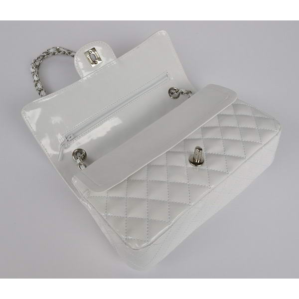 Chanel White Patent Leather Flap Bag Silver Hardware