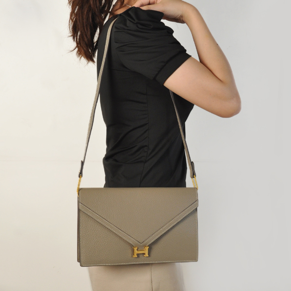 Hermes Liddy Bag clemence leather in Dark Grey with Gold hardware