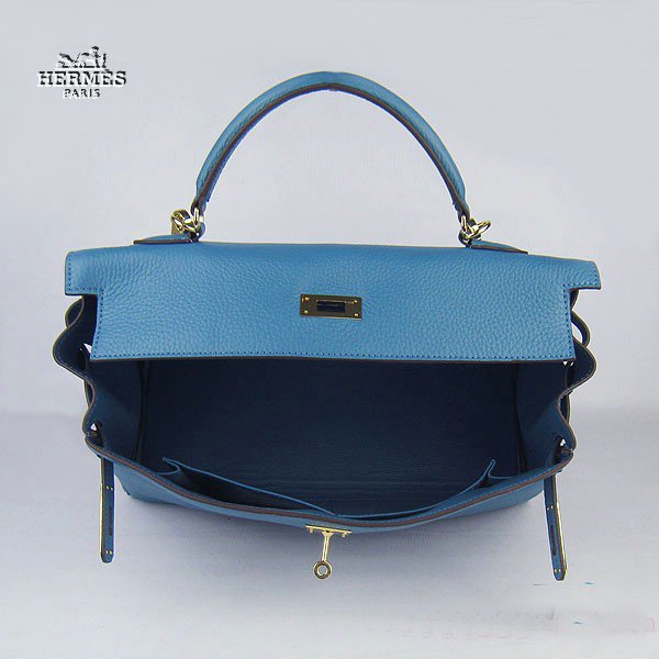 Hermes Kelly 35cm Togo Leather Bag Blue 6308 Gold Hardware