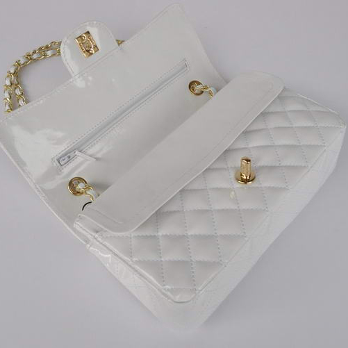 Chanel White Patent Leather Flap Bag Gold Hardware