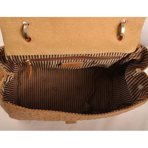 Fendi Silvana Croco-Ostrich Leather Flap Bag 2548 Orange-Tan