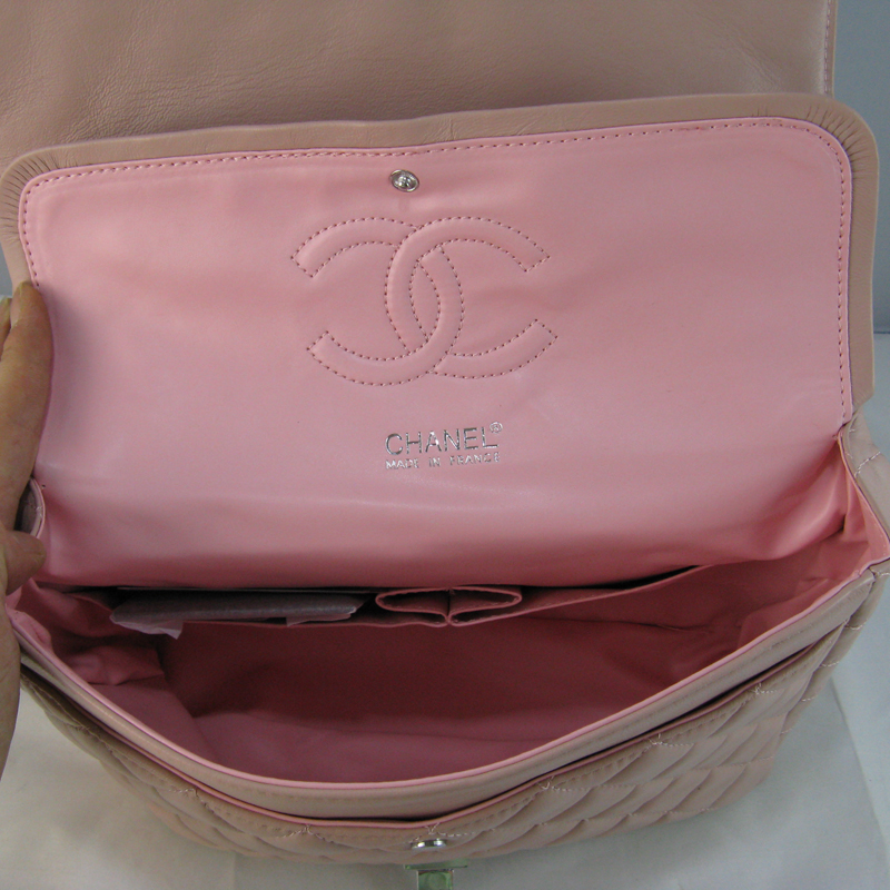 Chanel Pink lambskin leather Flap Bag with Silver chain