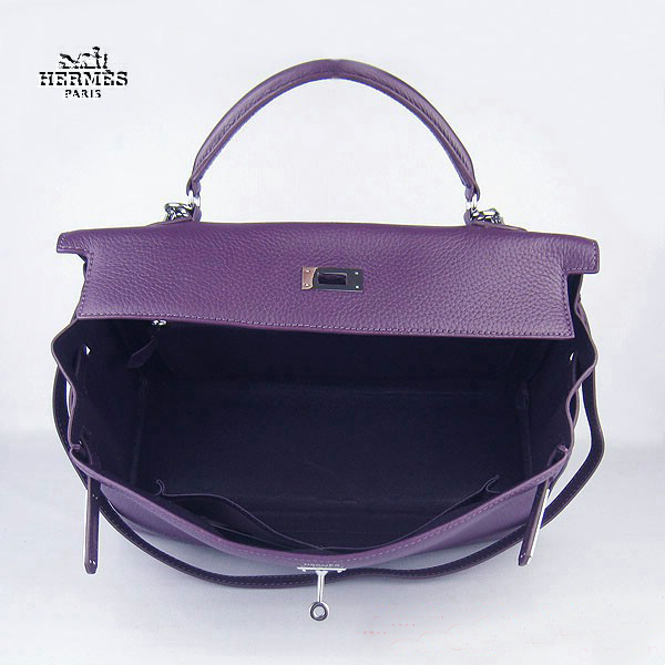 Hermes Kelly 35cm Togo Leather Bag Purple 6308 Silver Hardware