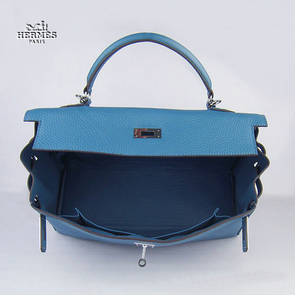 Hermes Kelly 35cm Togo Leather Bag Blue 6308 Silver Hardware