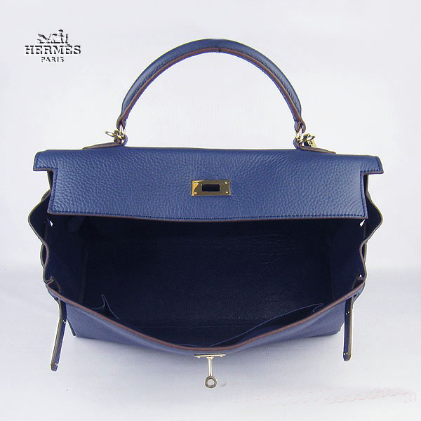 Hermes Kelly 35cm Togo Leather Bag Dark Blue 6308 Gold Hardware