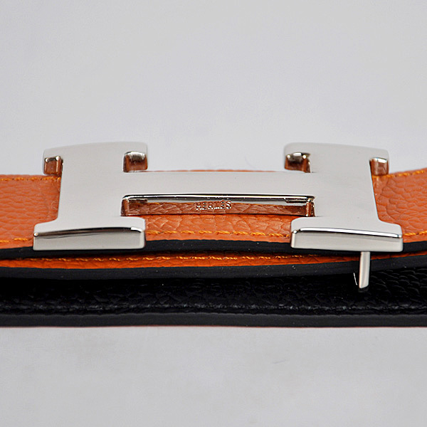 Hermes belt leather in black/Orange with H Silver Buckle