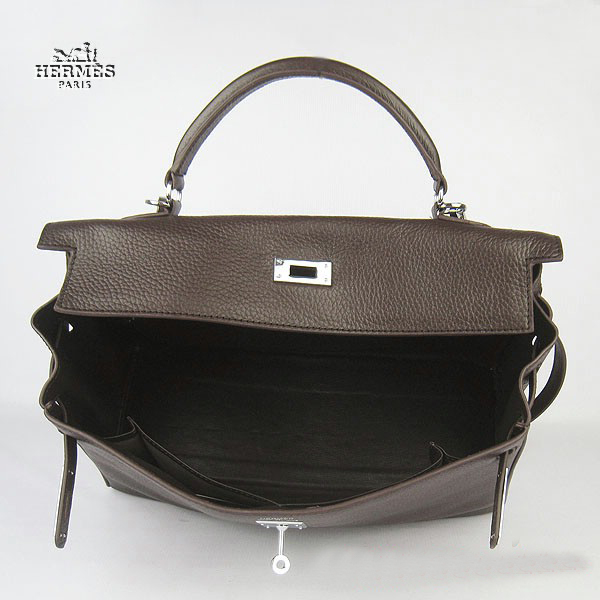 Hermes Kelly 35cm Togo Leather Bag Dark Coffee 6308 Silver Hardware