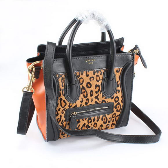 Celine Luggage Bags Mini in Leopard Black