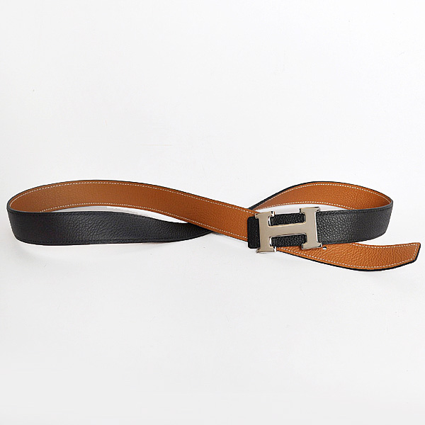 Hermes belt leather in Black/Camel with H Silver Buckle