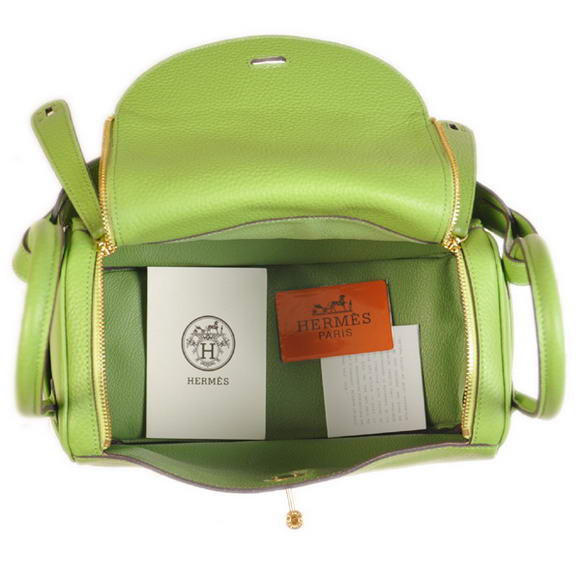 Hermes Lindy 30CM Havanne Handbags 1057 Light Green Leather Golden Hardware