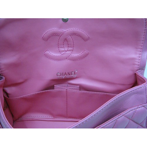 Chanel lambskin leather Plum Flap bag with Silver chain