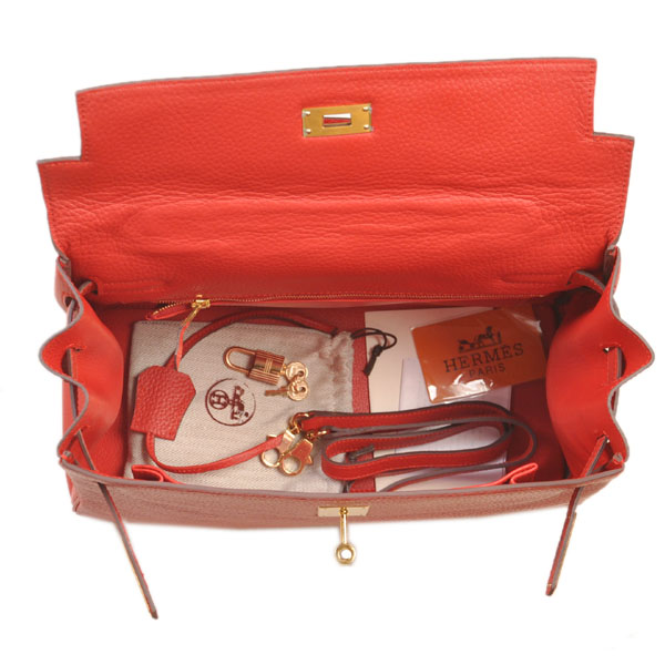 Hermes kelly 35CM clemence leather in Flame with Gold hardware