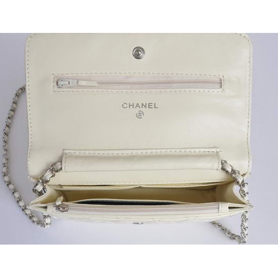 Chanel Flap Bag Lambskin Leather A33814 White Silver