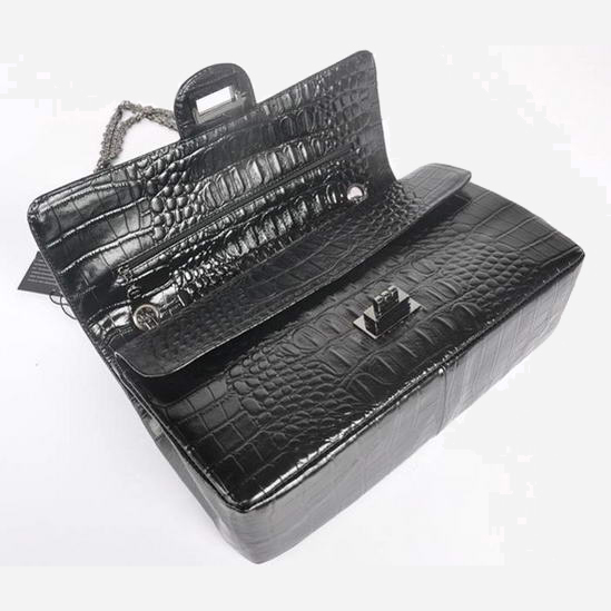 Chanel Classic Flap Bag Croc Veins Leather 1113 Black