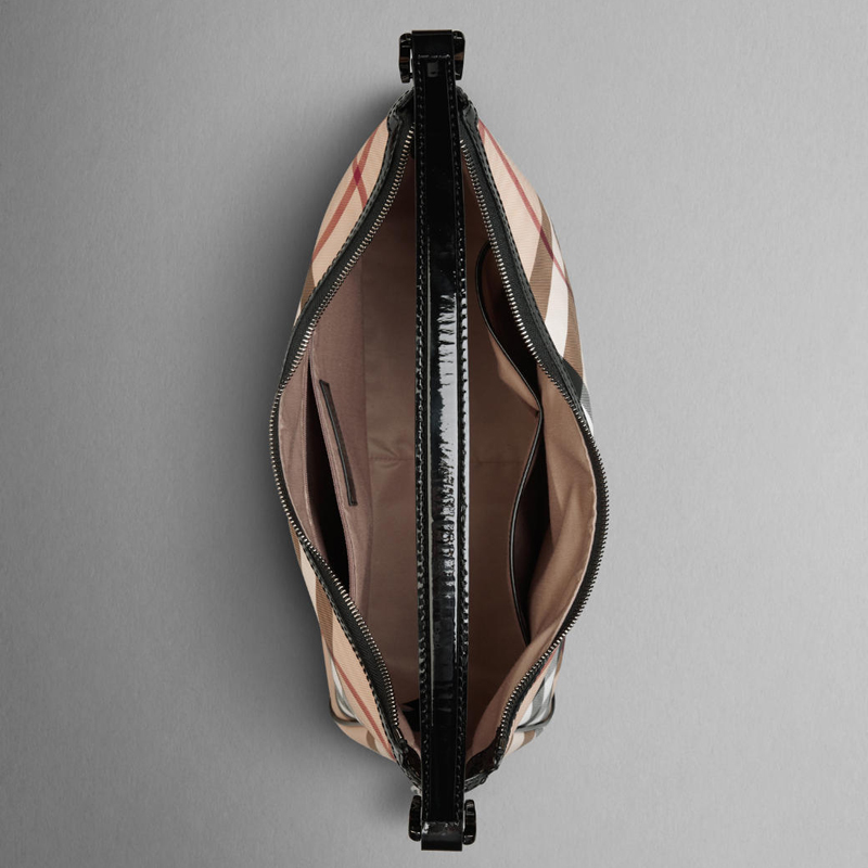 MEDIUM CHECK PATENT TRIM HOBO