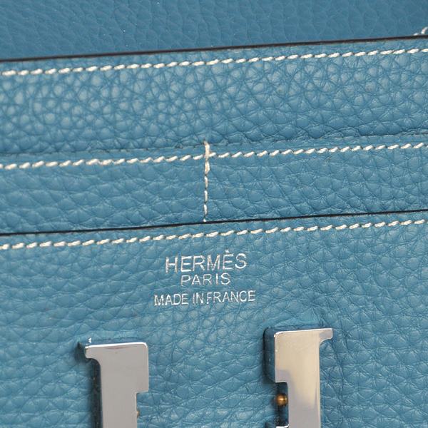 Hermes Constance Wallet clemence leather in Medium Blue