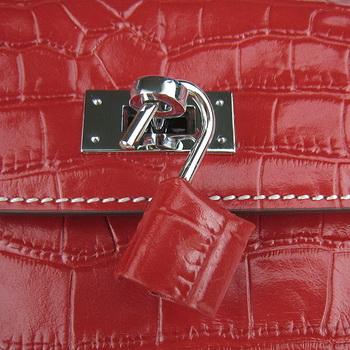 Hermes 32CM Red Crocodile Stripe(silver)