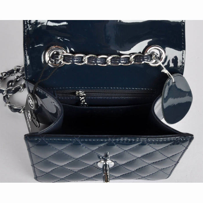 Chanel Classic Micro Flap Bag 1118 Royal blue Patent leather Silver Hardware