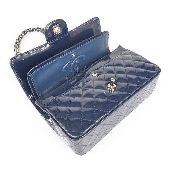 Chanel Royalblue Patent Leather Flap Bag Silver Hardware