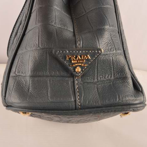 Prada Medium Croco Leather Tote Bag Grey