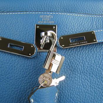 Hermes Kelly Handbags 32CM Middle Blue(silver)