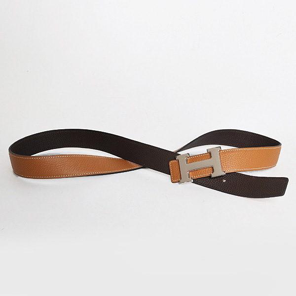 Hermes belt leather in Camel/Dark Brown with H Silver Buckle