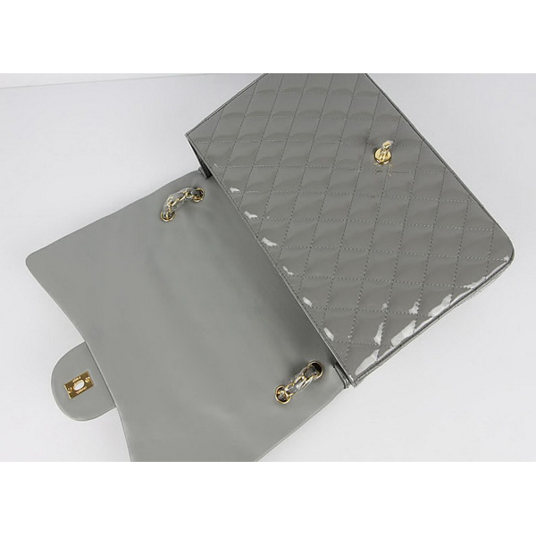 Chanel Flap Bag Quilted Gray Patent with Gold Chain 1116