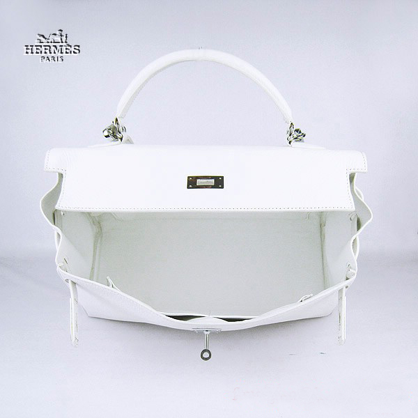 Hermes Kelly 35cm Togo Leather Bag White 6308 Silver Hardware