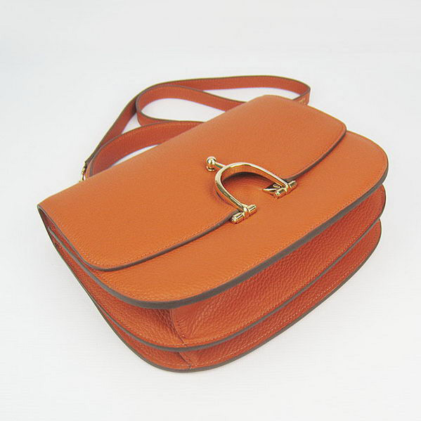 Hermes Stirrup Shoulder Bag Orange Calfskin Gold