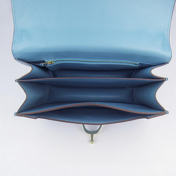 Hermes Stirrup Shoulder Bag Blue Calfskin Gold