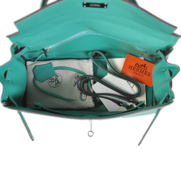 Hermes Kelly 32CM clemence leather in Lake Green with Silver hardware