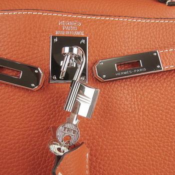 Hermes Kelly Handbags 32CM Orange(silver)