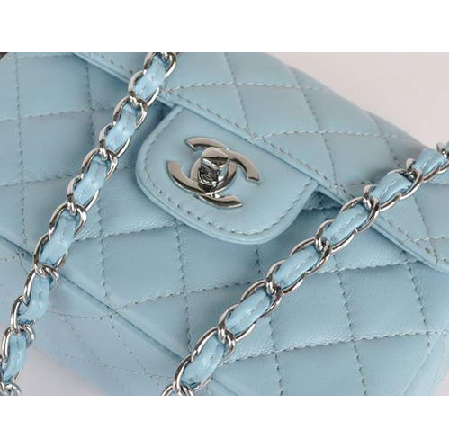 Chanel Classic mini Flap Bag Lambskin Leather 1115 Powder Blue