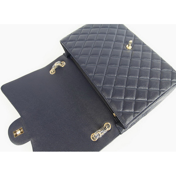 Chanel Flap Bag Quilted Navy-Blue Caviar with Gold Chain 1116