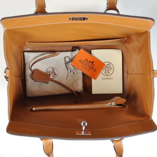 Hermes Tool box bag togo leather in Camel with Silver hardware