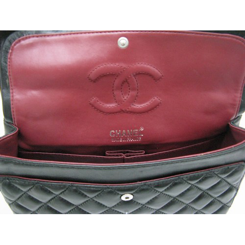 Chanel lambskin leather Black Flap bag with Silver chain