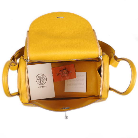 Hermes Lindy 30CM Havanne Handbags 1057 Yellow Leather Silver Hardware