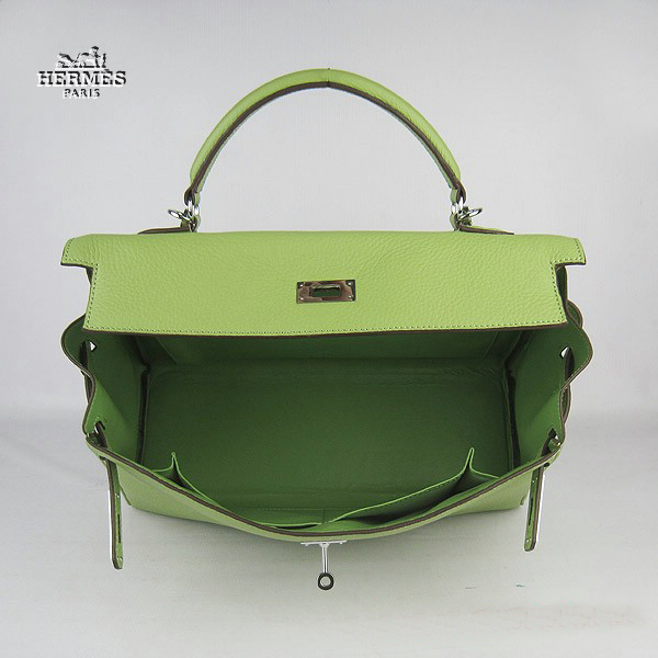 Hermes Kelly 35cm Togo Leather Bag Green 6308 Silver Hardware