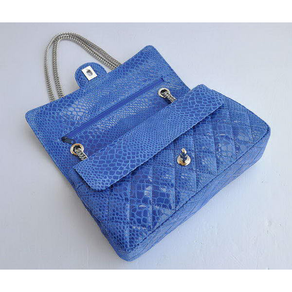 Chanel Blue Snakeskin Leather Flap Bag Silver Hardware