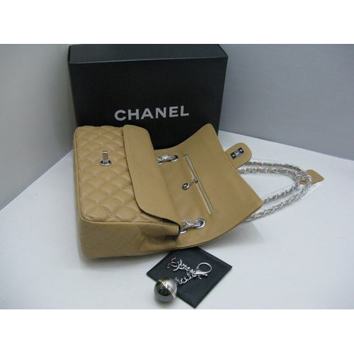 Chanel Caviar leather Apricot Flap bag with Silver chain