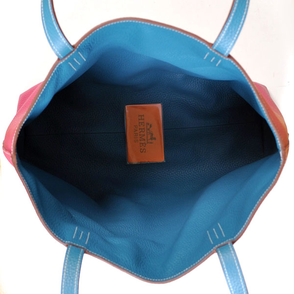 Hermes shopping bag clemence leather in Medium Blue/Peach